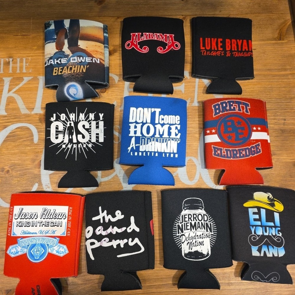 Country Music Lot of 10 Can Koozies CASH, LORETTA ALDEN, ALABAMA, ELI YOUNG